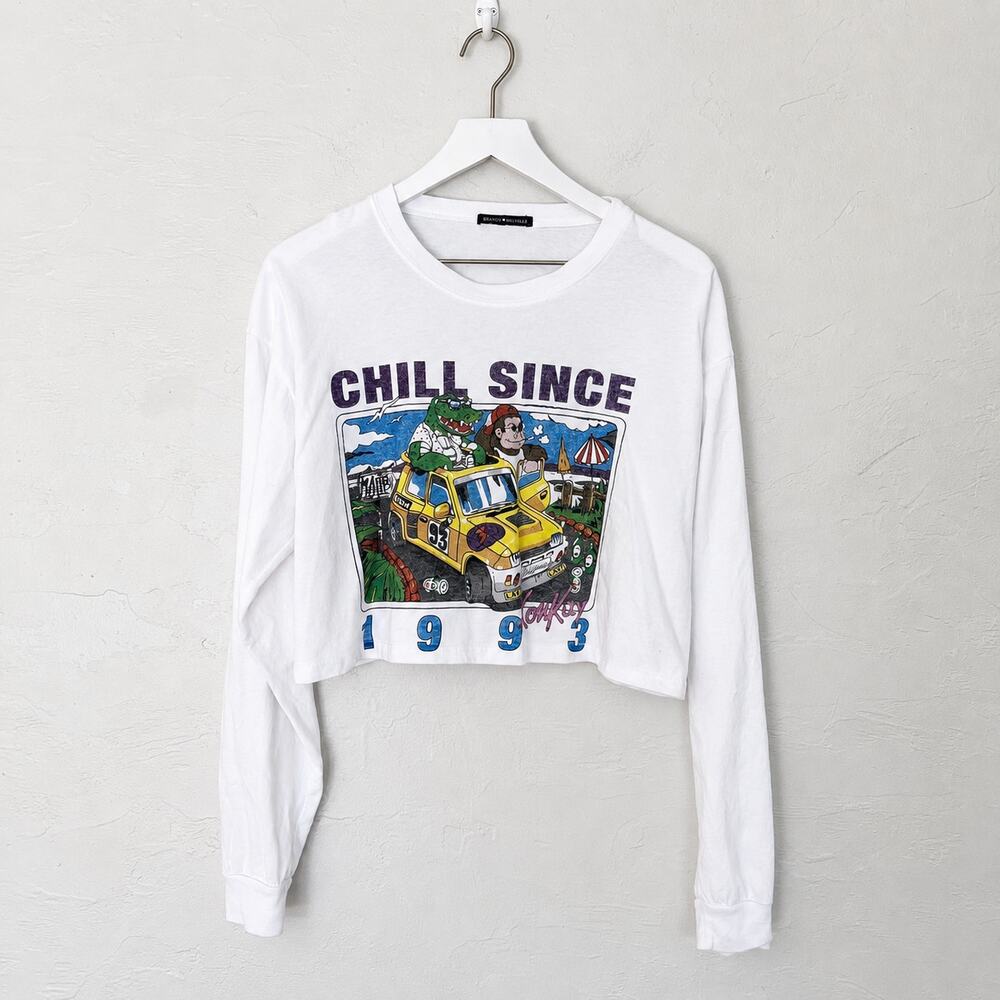 Brandy Melville Chill Since 1993 Crop Long Sleeve Graphic Tee One Size